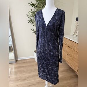 Banana Republic Navy Patterned Long Sleeve Dress